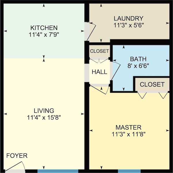 Oakwood 1/1 Floorplan