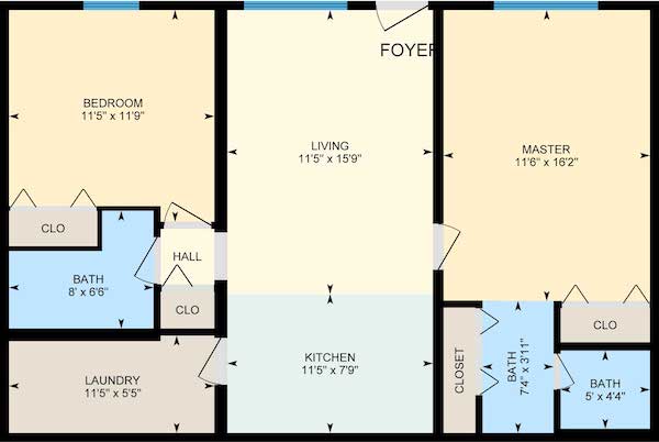 Oakwood 2/2 Floorplan