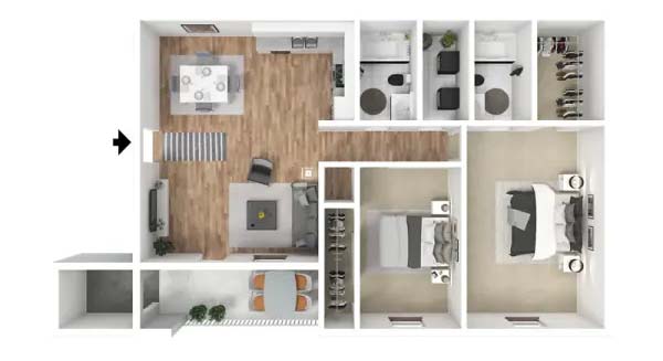 Woodberry Apartments 1 Bedroom Floorplan