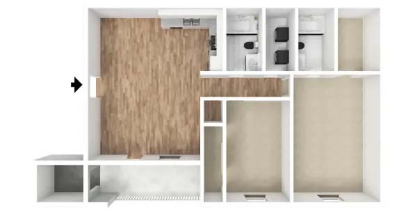 Woodberry Apartments 1 Bedroom Floorplan